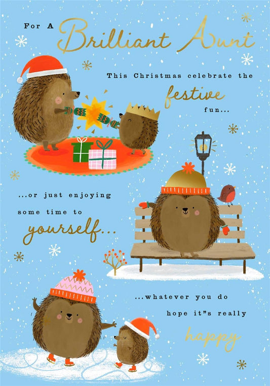 Festive Fun Hedgehog Design Brilliant Aunt Christmas Card