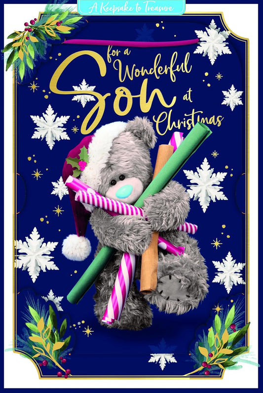 Bear With Wrapping Paper Wonderful Son 3D Christmas Keepsake Card