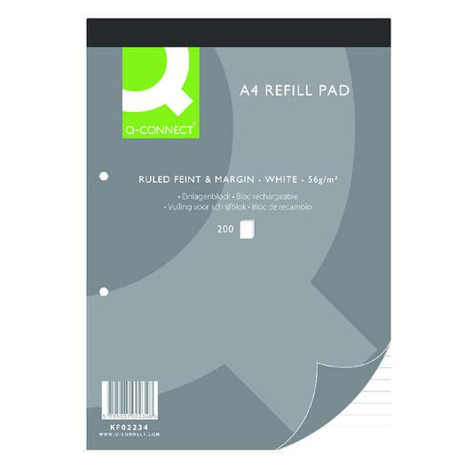 Q-Connect Feint Ruled Margin Headbound Refill Pad 200 Pages A4 (Pack of 5) KF02234