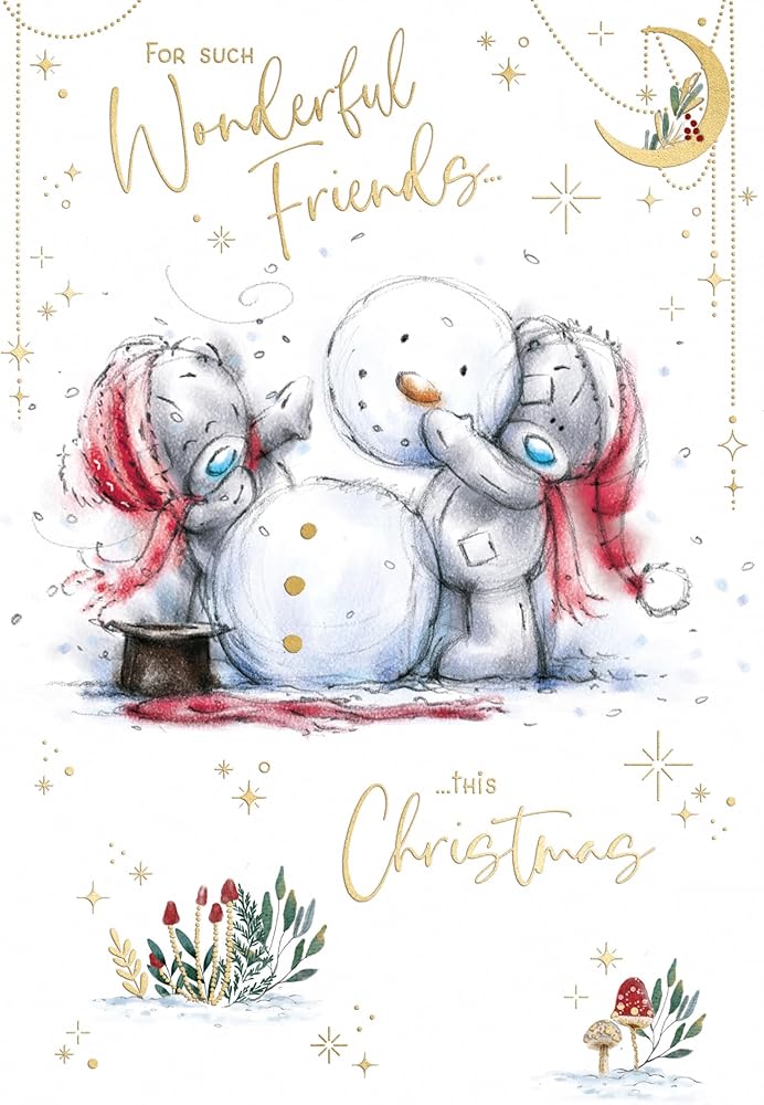 Bears And Snowman Wonderful Friends Christmas Card