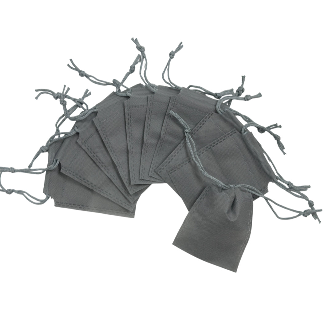 Pack of 50 Grey Coloured 12x9cm Non-Woven Drawstring Bags