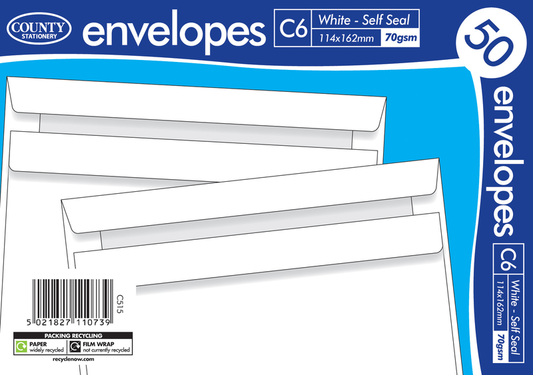 Pack of 50 C6 White Self Seal Envelopes