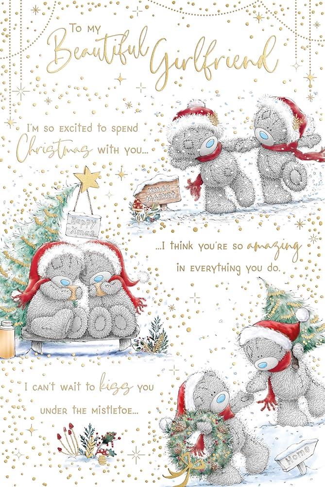 Bear Couple Having Fun In Snow Beautiful Girlfriend Christmas Card