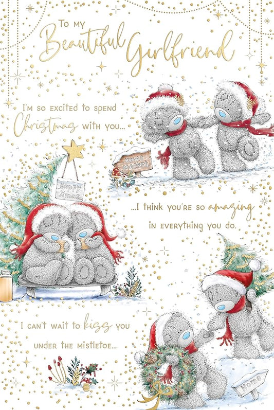 Bear Couple Having Fun In Snow Beautiful Girlfriend Christmas Card