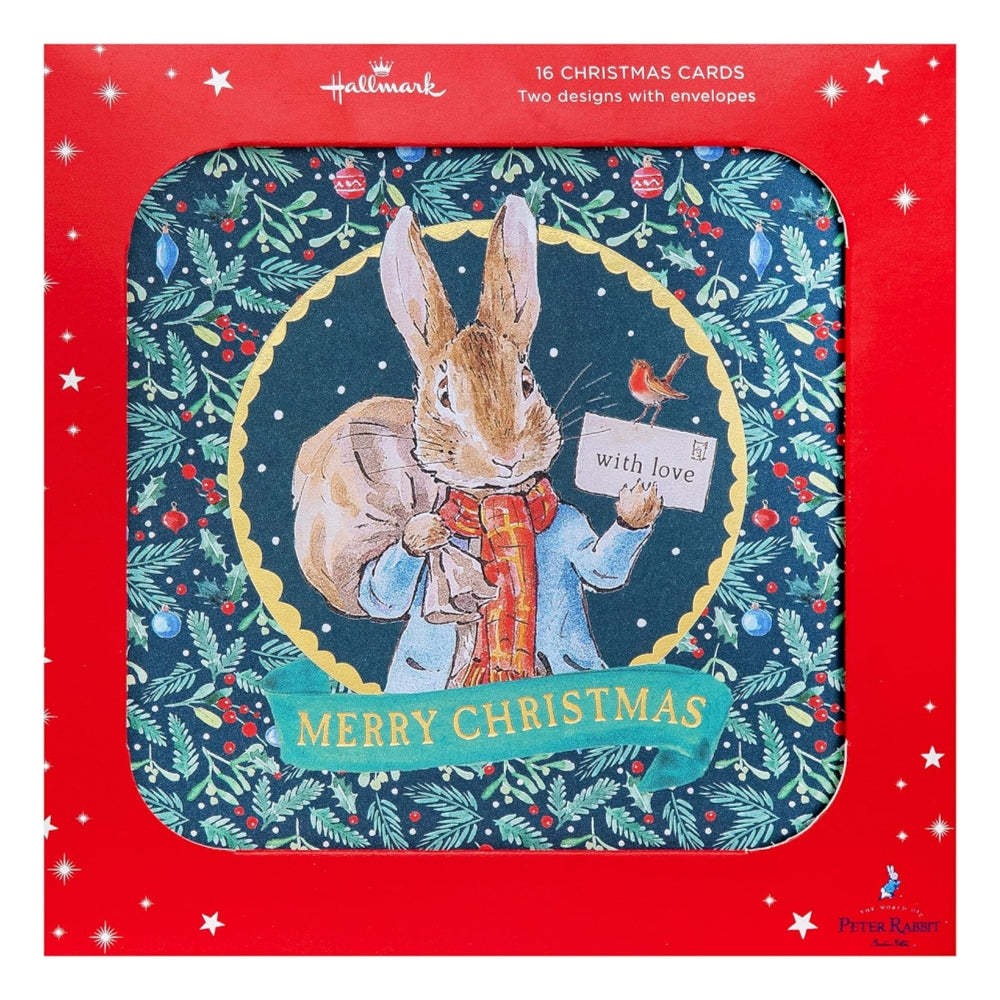 Peter Rabbit Beatrix Potter Pack of 16, 2 Designs, MultiPack Christmas Cards