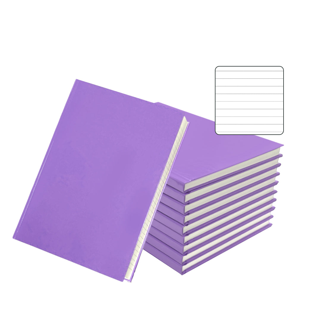 Pack of 10 A5 160 Pages 8mm Ruled Purple Casebound Notebooks