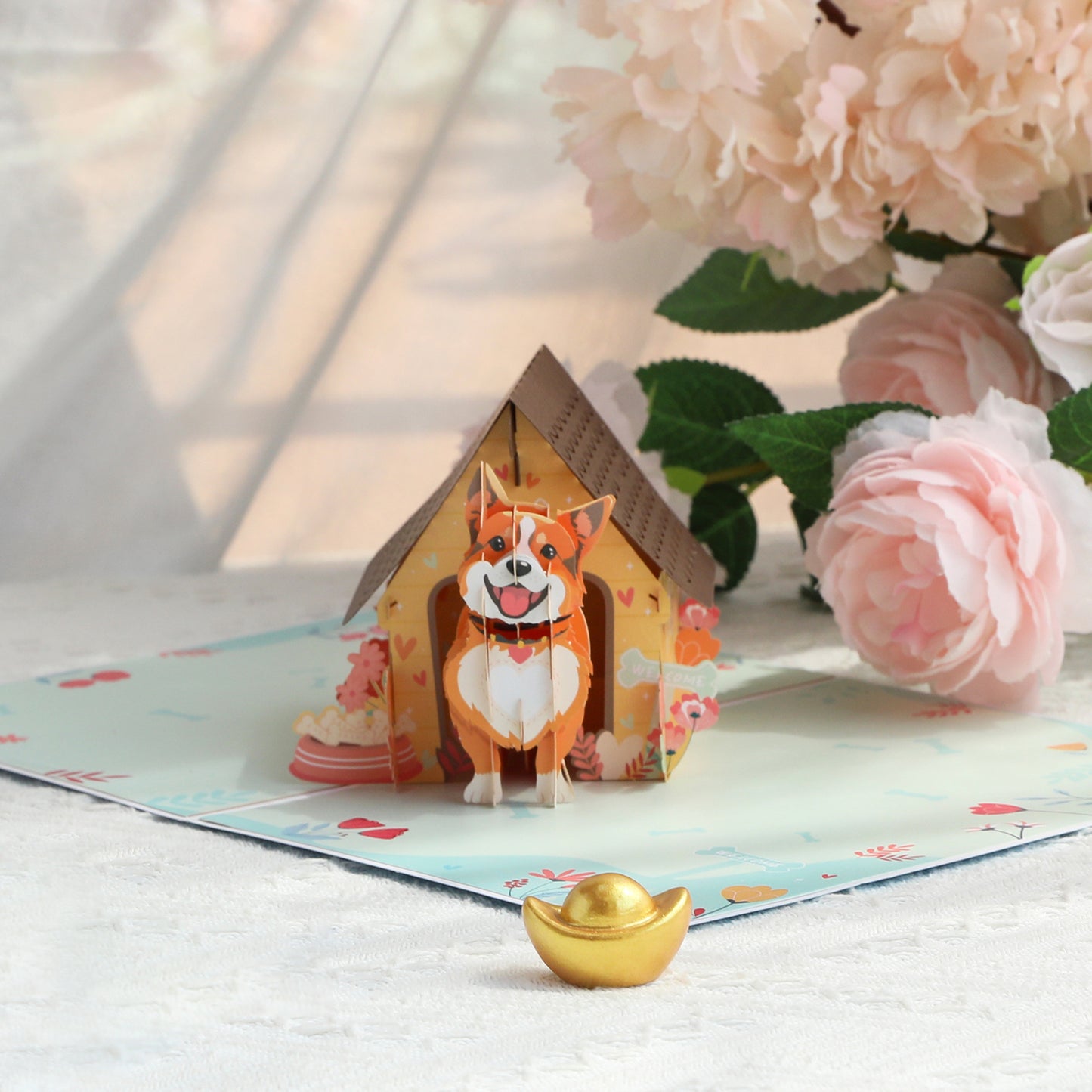 Dog in Doghouse 3D Pop Up Greeting Card - Puppy Pet Birthday Vacation Anniversary Love Mother