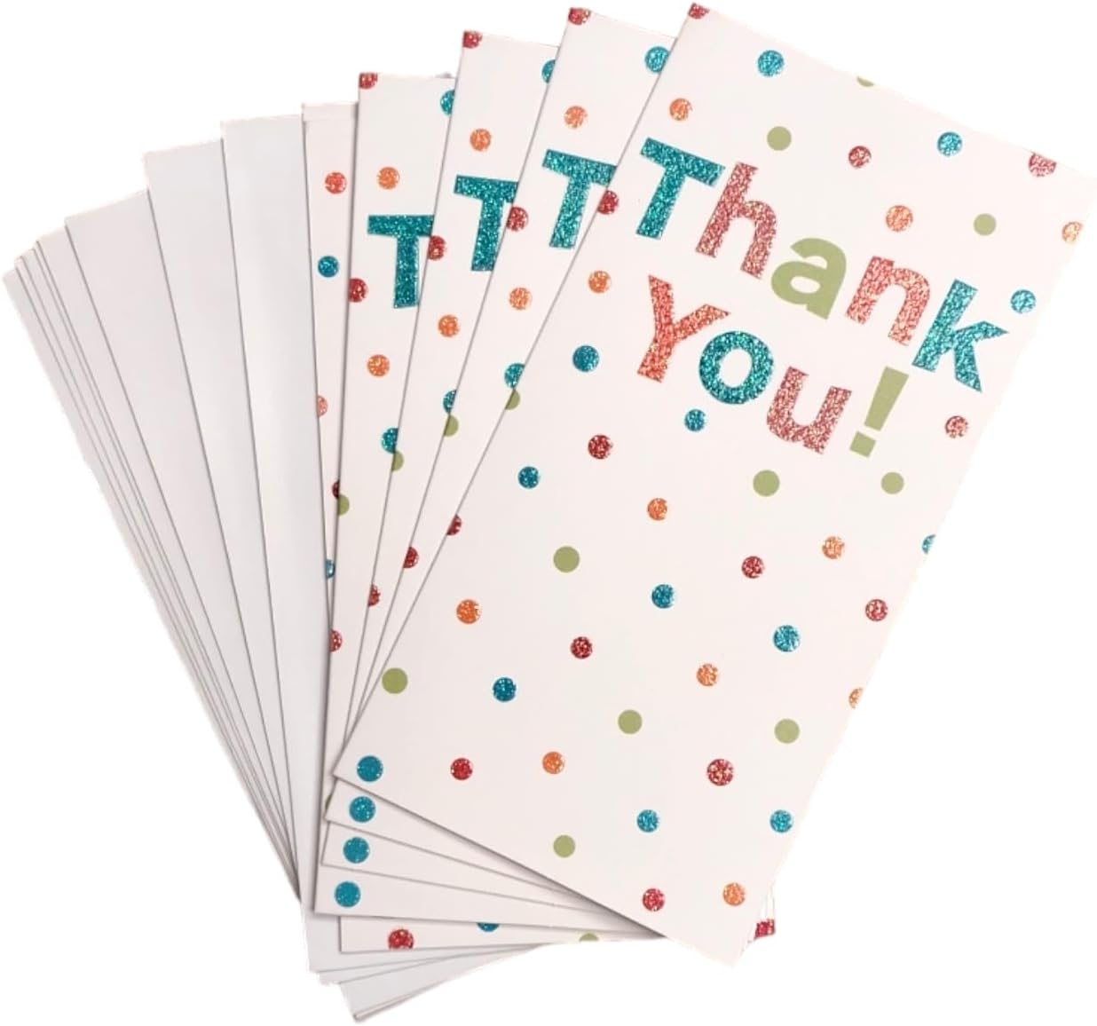 8 Pack Glitter Finished Thank You Cards with Spots 