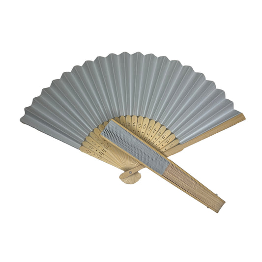 Pack of 10 Light Grey Paper Foldable Hand Held Bamboo Wooden Fans by Parev