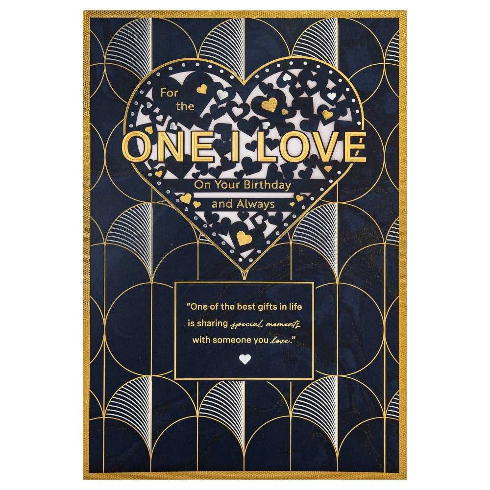 Dark Patterned Design with Heart for One I Love Birthday Card 