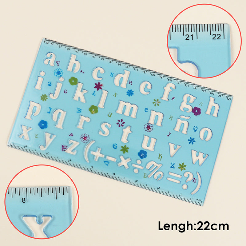 Pack of 6 Transparent Plastic Uppercase Lowercase Stencil Ruler Set