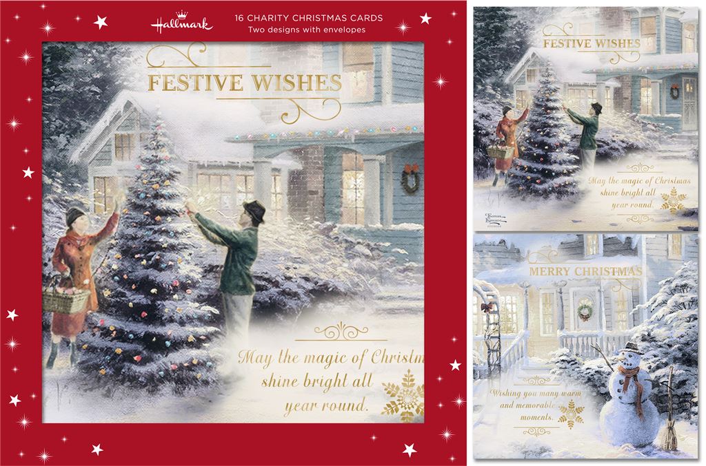 Scenic Thomas Kinkade 16 Pack 2 Designs Charity Christmas Cards