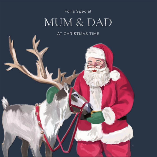 Santa and Reindeer Design Mum and Dad Christmas Card