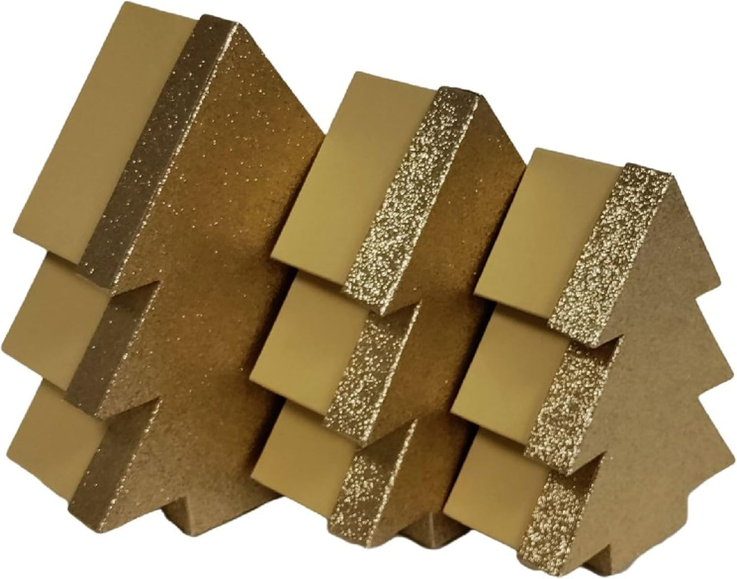 Pack of 3 Assorted Sizes Christmas Tree Shaped Box with Gold Gliter Lid