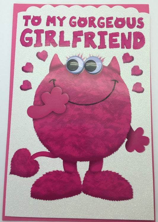 To Girlfriend Love Monster Wobbly Eyes Valentine's Day Card