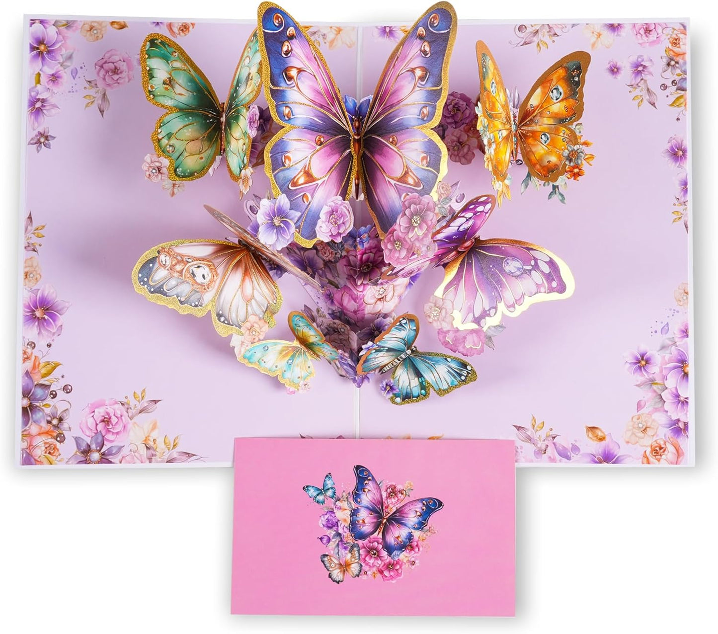 Fluttering Wishes Hot Stamped Pink Butterfly 3D Pop Up Greeting Card