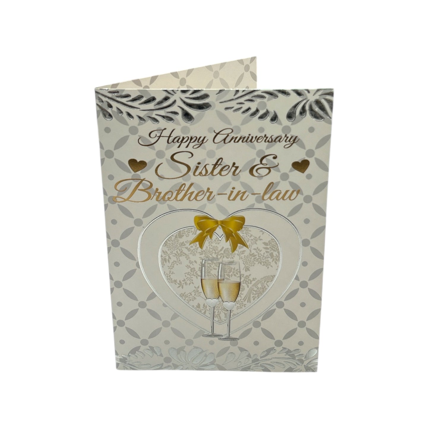 To Sister & Brother-In-Law Heart Frame Champagne Glass Design Anniversary Card