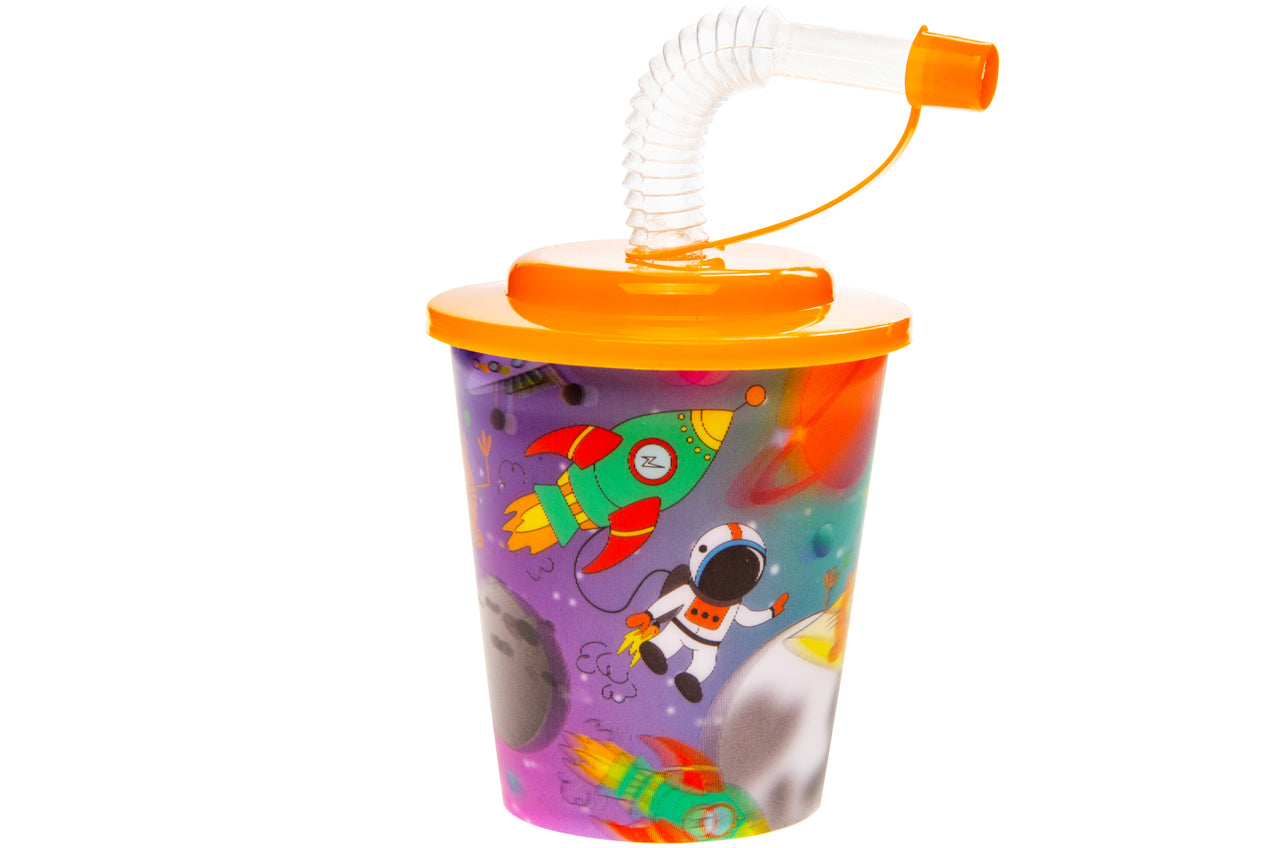 Pack of 12 Space Theme 3D Cup With Straw and Lid