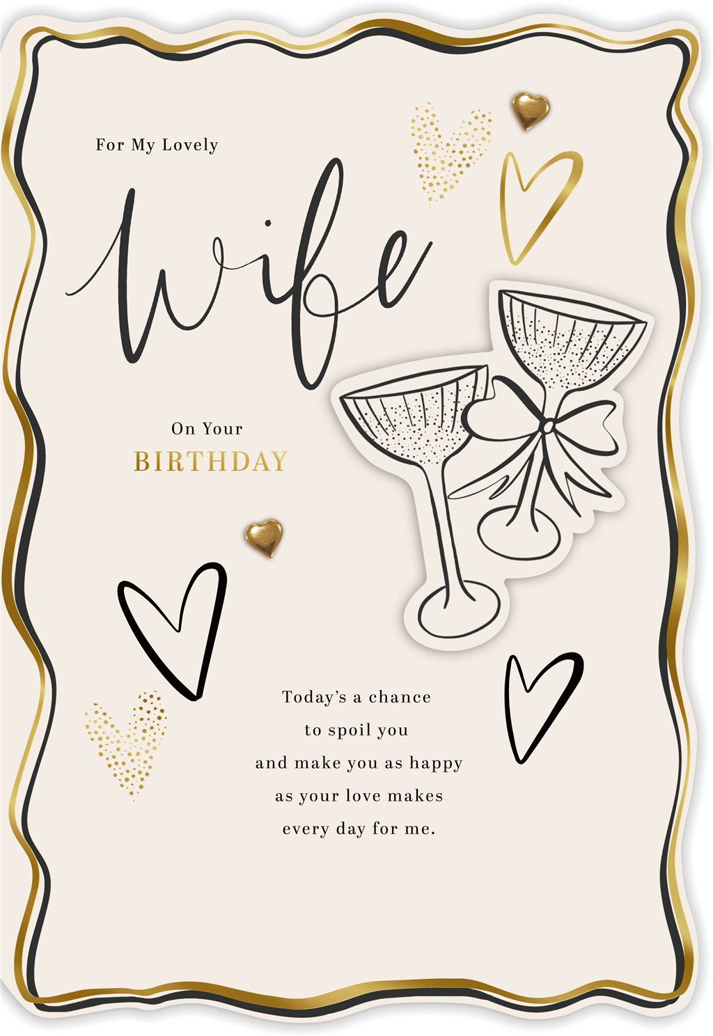 Gold foil Hearts Design & Heartfelt Verse Wife Birthday Card