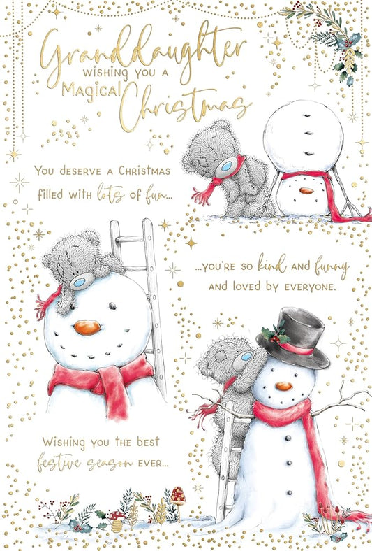 Bears With Snowman Granddaughter Christmas Card