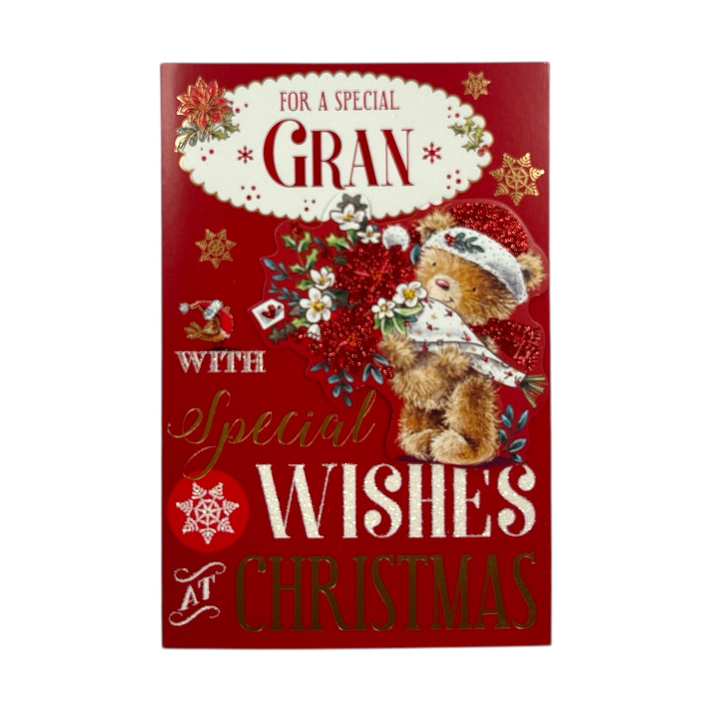 Gran Special Wishes Teddy With Bouquet Christmas Card