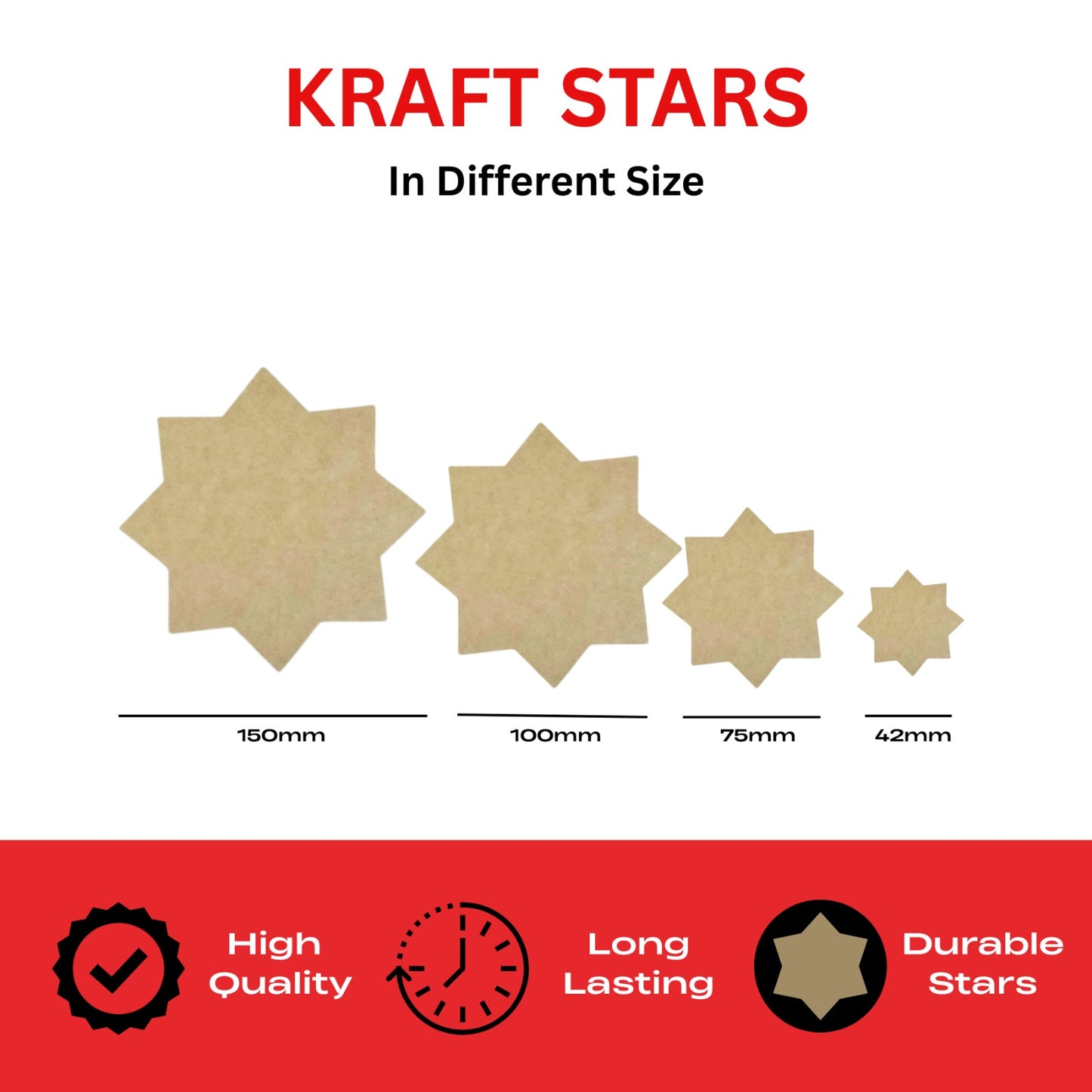 Pack of 600 Brown Kraft Stars 75 x 75mm