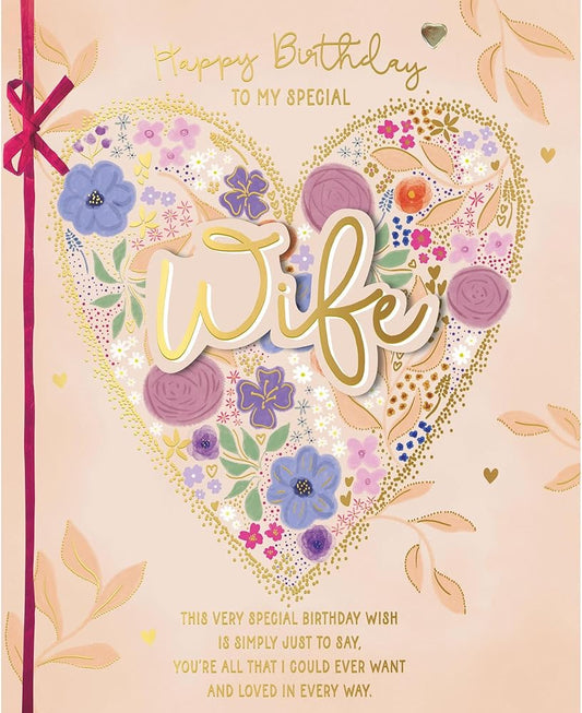 Heart Of Flowers Wife Birthday Card