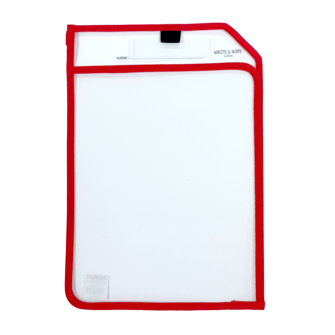 Pack of 4 Red Edge Clear Dry Erase Write and Wipe Reusable Sleeve Pockets