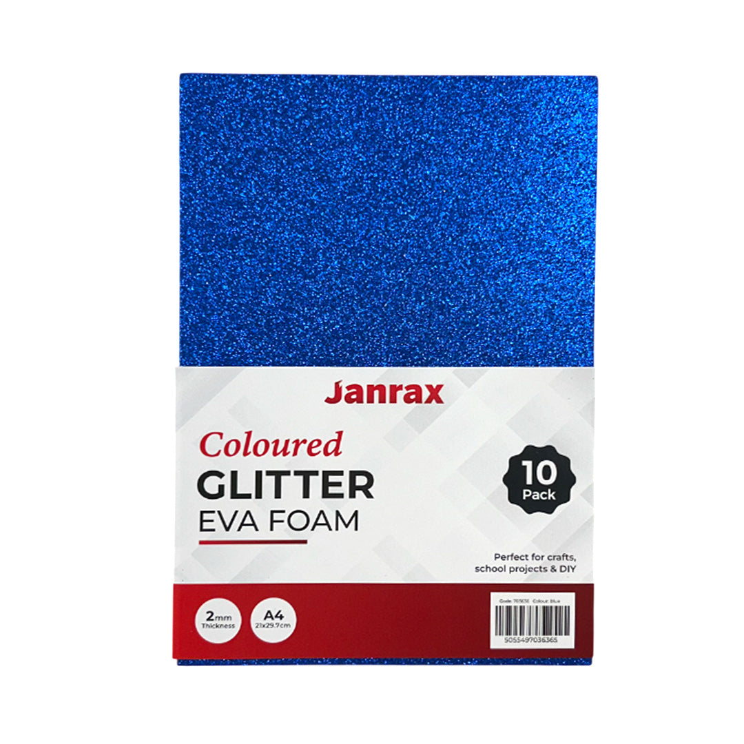 Pack of 50 A4 Blue Glitter EVA Foam Sheets