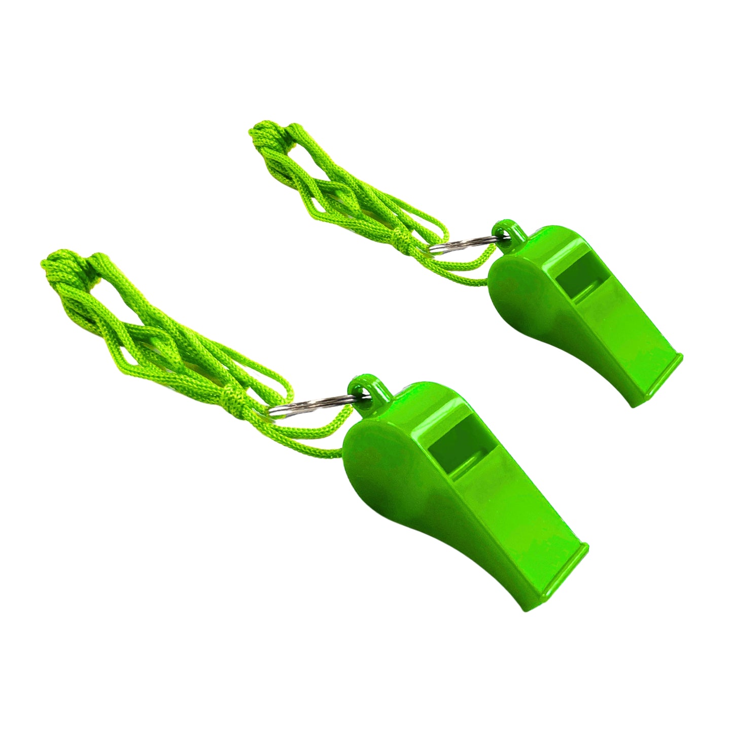 Pack of 100 Green Plastic Whistles with Lanyard Neck Cord