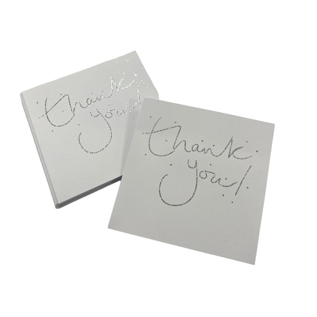 Pack of 60 Foil Silver Text and Stars Thank You Cards