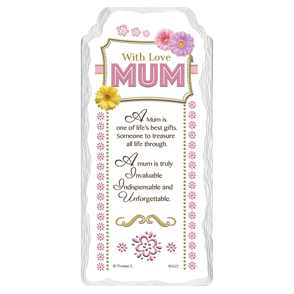 With Love Mum Sentimental Handcrafted Ceramic Plaque - Mother's Day Birthday Christmas Gift
