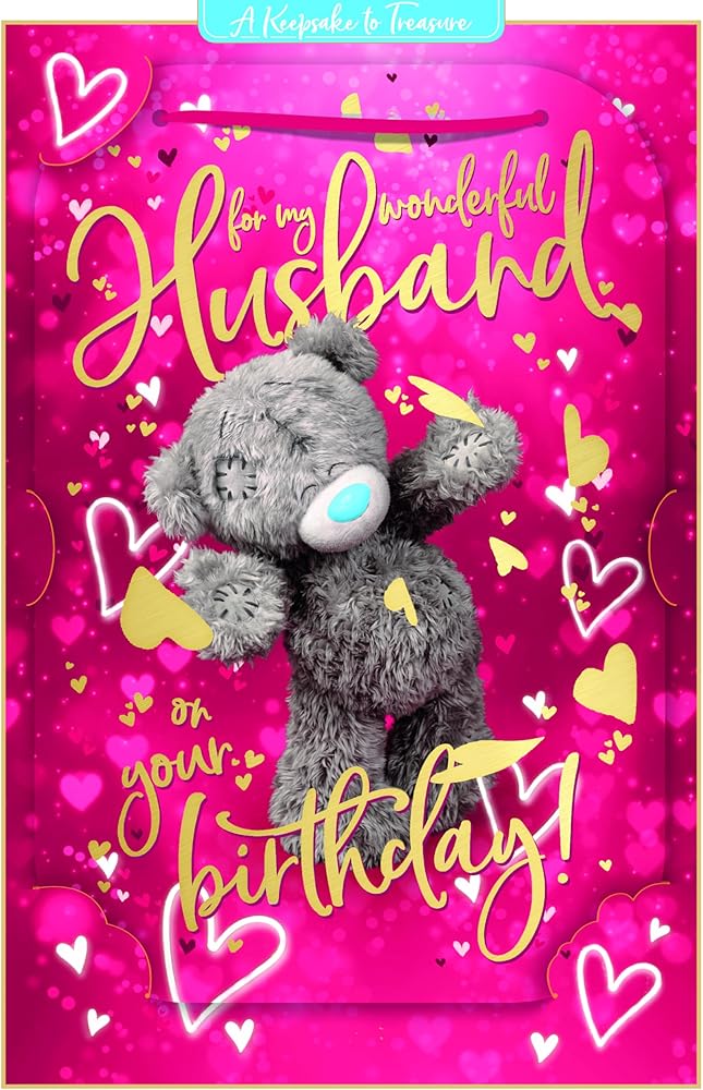 Bear With Hearts For Wonderful Husband 3D Birthday Keepsake Card