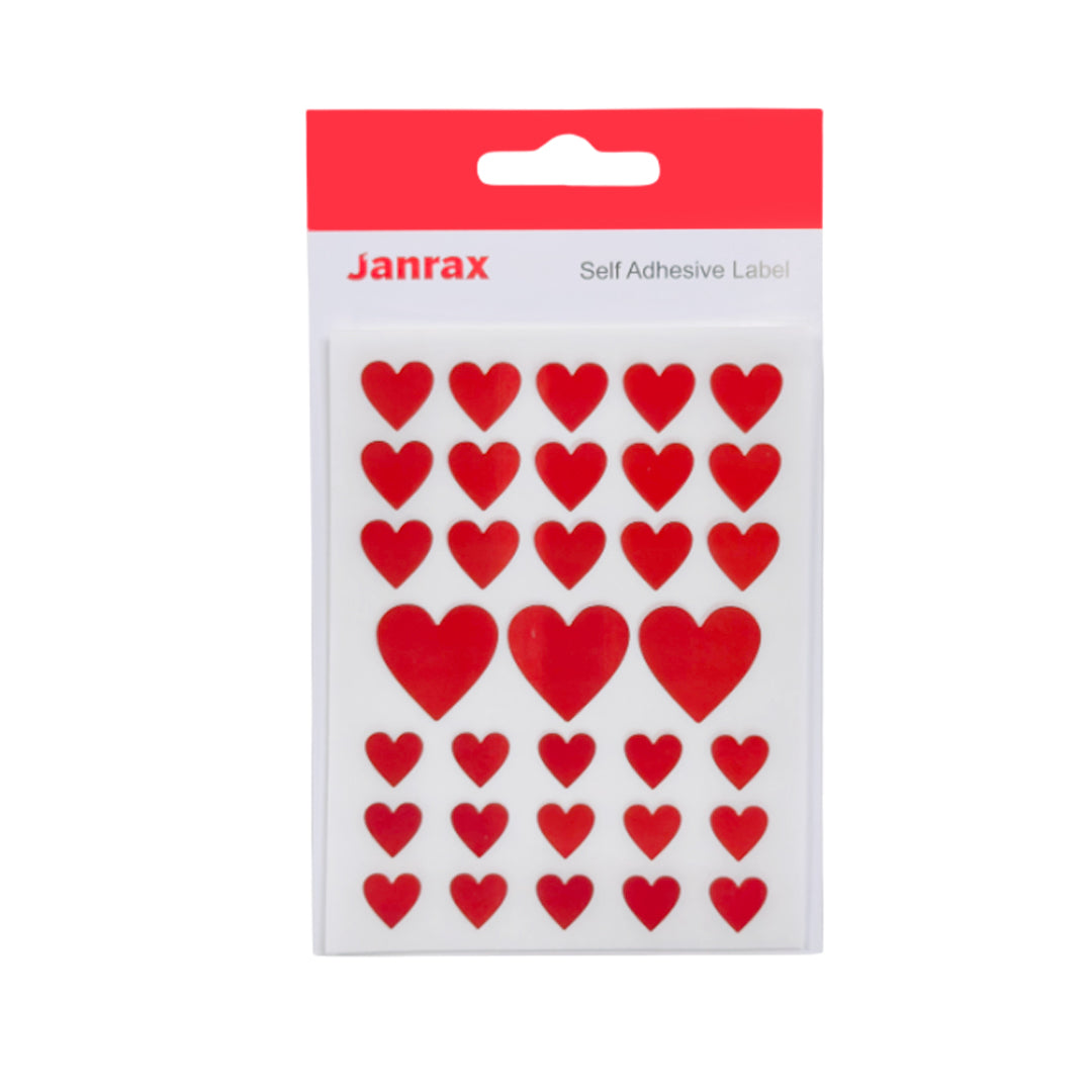 Pack of 66 Red Assorted Size Holographic Hearts Self-Adhesive Labels