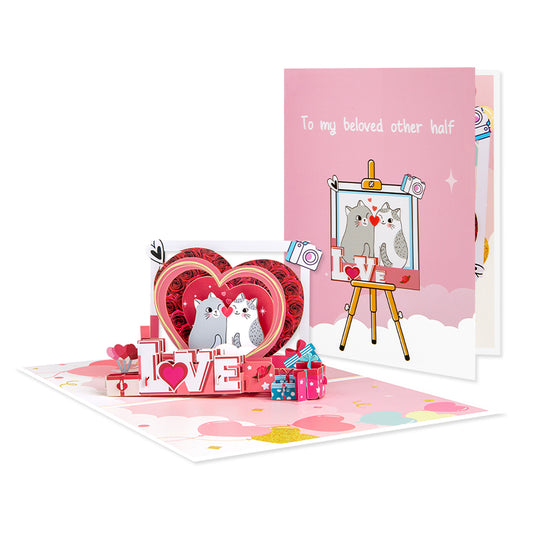 Romantic Cats in Heart Frame LOVE Design Pop Up Card