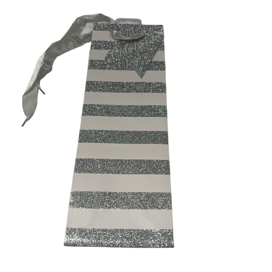 Pack of 12 Celebrate Silver Stripe Glitter Design Bottle Gift Bags