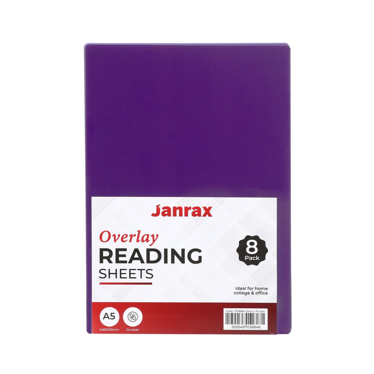 Pack of 16 A5 Plain Purple Dyslexia Overlay Reading Sheets – PET Material, Rounded Corners