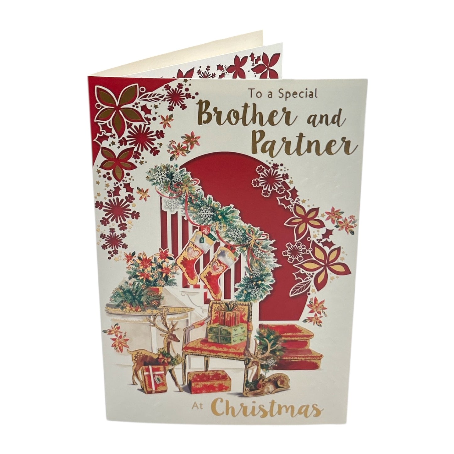 To a Special Brother and Partner Floral Design Christmas Card