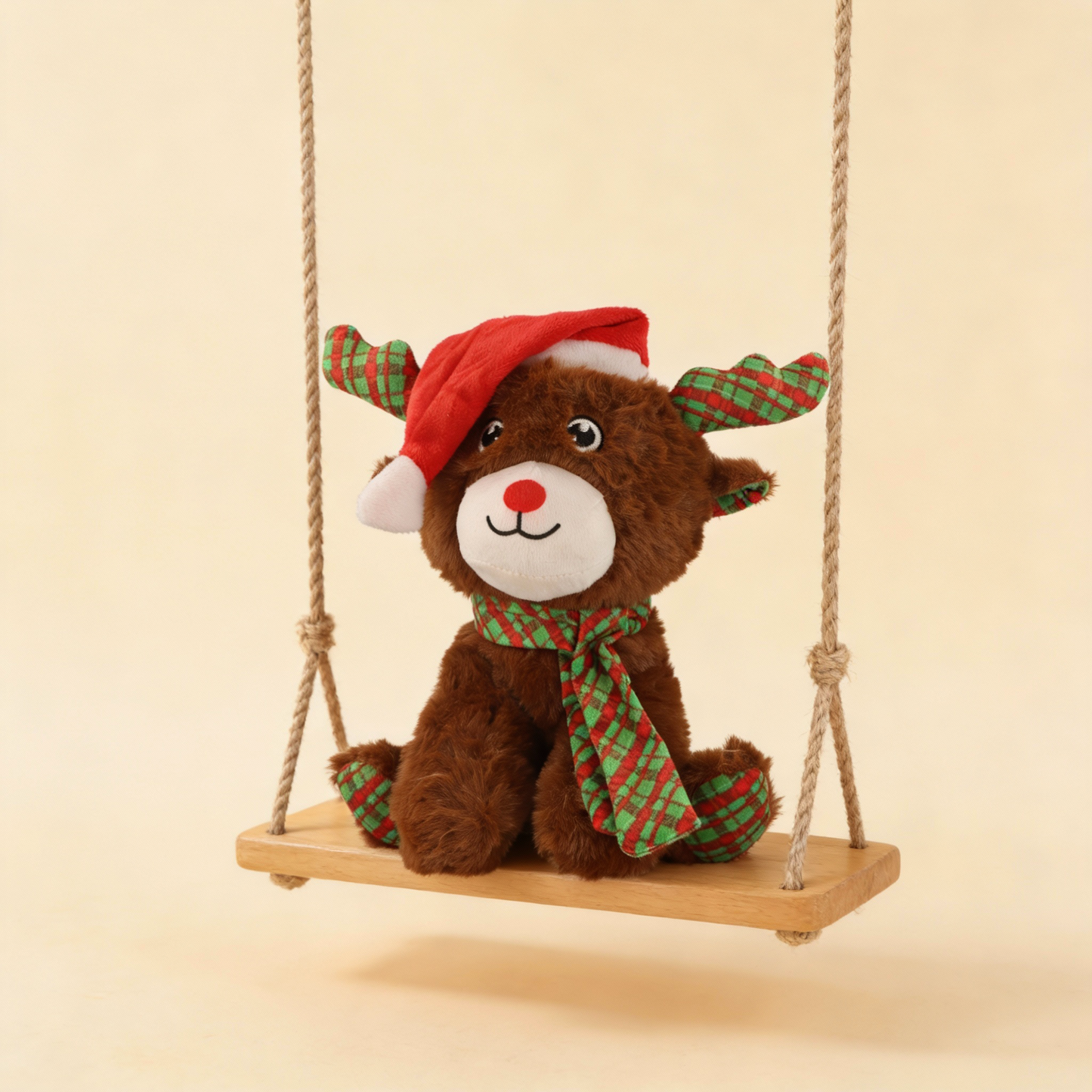 Pack of 2 Christmas Reindeer in Santa Hat Plushie (9″/23cm) - Festive Cute Xmas Decoration Gift Holiday Celebrations
