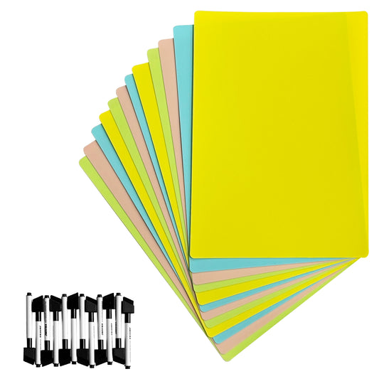 Pack of 12 A3 Assorted Coloured Whiteboards with 12 White Board Marker Pens
