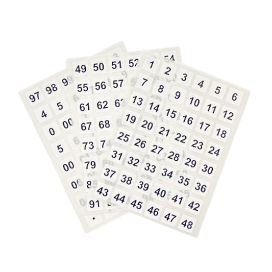 Pack of 144 Black on White 00-99 Number 12x12mm Self Adhesive Labels