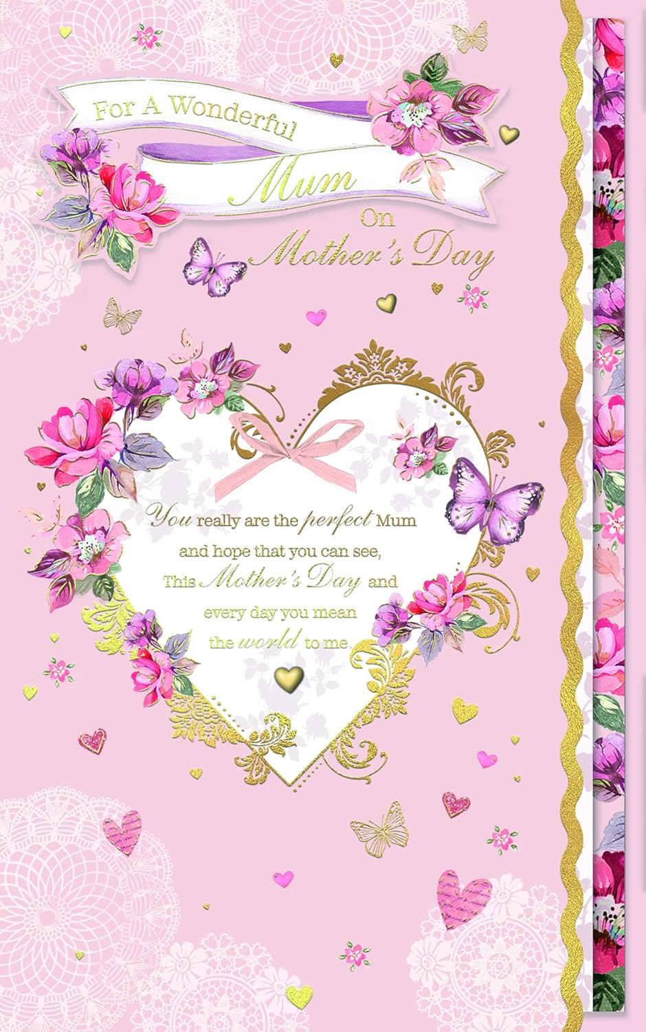 Butterflies And Heart With Gems and Bow To Mum Luxury Handmade Mother's Day Card