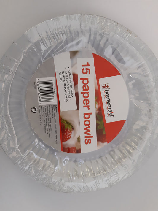 Pack of 15 White Paper Bowls (19cm)