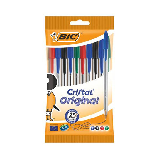 Pack of 10 Bic Cristal Medium Assorted Ballpoint Pens