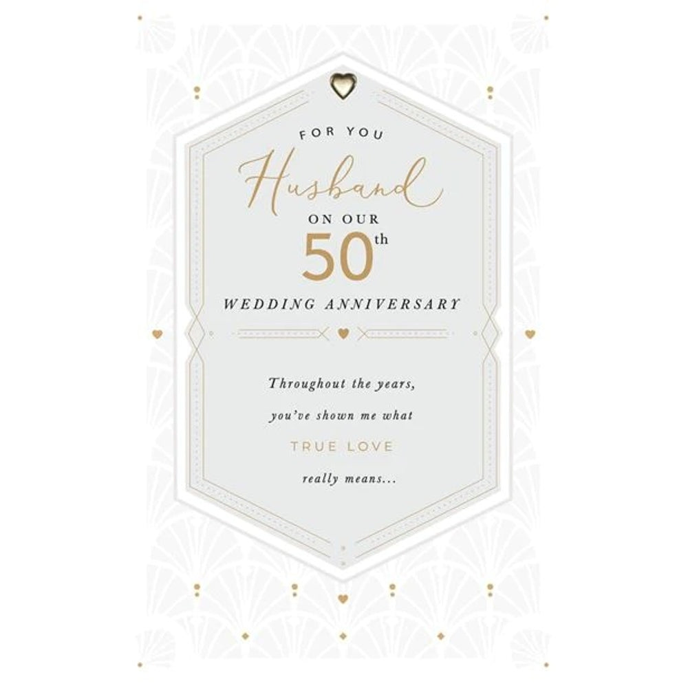 Gold Heart Design Husband 50th Anniversary Card
