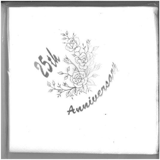 Pack of 15 Luxury Silver 25th Wedding Anniversary Foil Finished Large Napkins (3 Ply)