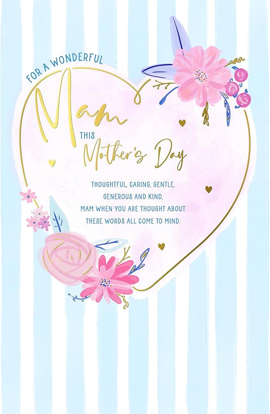 Heart And Verse With Stripes Mam Mother's Day Card