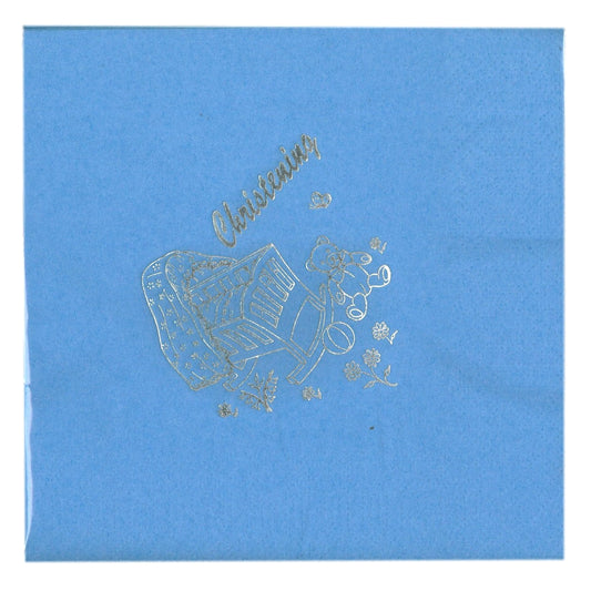 Pack of 15 Luxury Blue Christening Teddy Foil Finished Large Napkins (3 Ply)