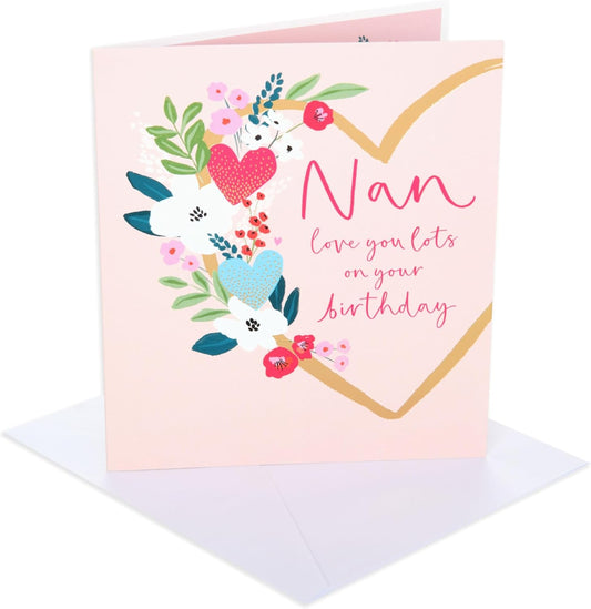 Gold Heart Flowers Design Nan Birthday Card