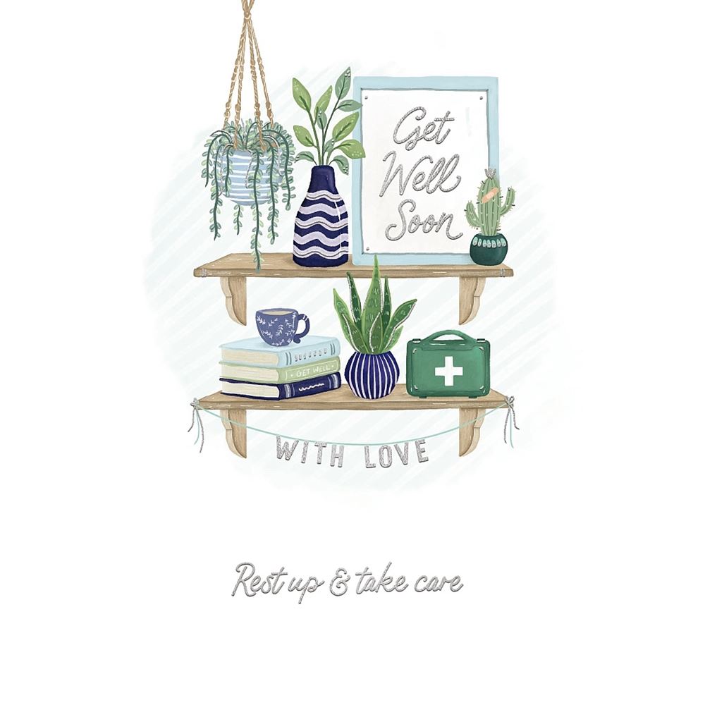 get well soon succulents Decorative Shelf Illustration Get Well Soon Card– Shop Inc
